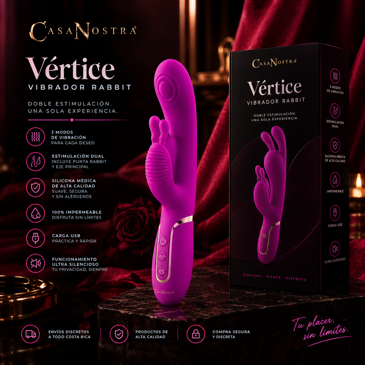 Vibrador Rabbit Fucsia Triple Estimulación