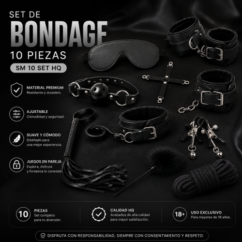 SET DE BONDAGE 10 PIEZAS SM 10 SET HQ NEGRO